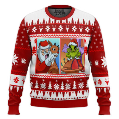 Santa Claus & The Grinch Woman Yelling At A Cat Meme Ugly Christmas Sweater