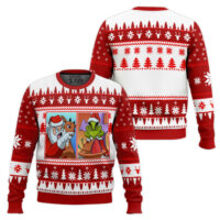 Hooktab Santa Claus & The Grinch Woman Yelling At A Cat Meme Ugly Christmas Sweater