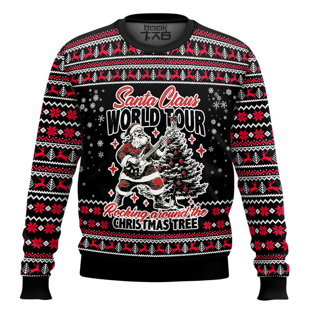 Hooktab Santa Claus World Tour Ugly Christmas Sweater Hooktab Santa Claus World Tour Ugly Christmas Sweater