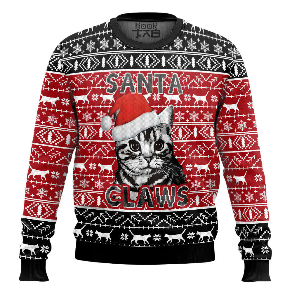 Hooktab Santa Claws Cat Ugly Christmas Sweater Hooktab Santa Claws Cat Ugly Christmas Sweater