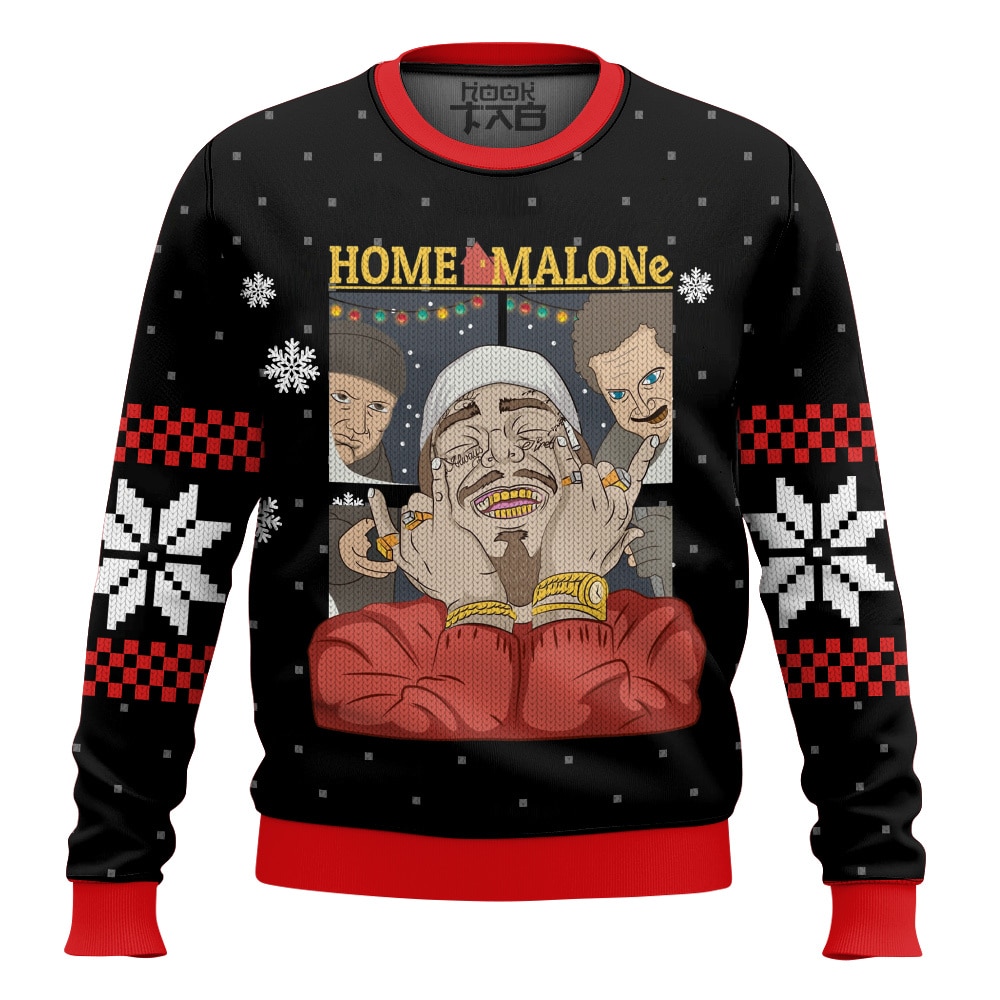 Hooktab Santa Home Malone Ugly Christmas Sweater Hooktab Santa Home Malone Ugly Christmas Sweater