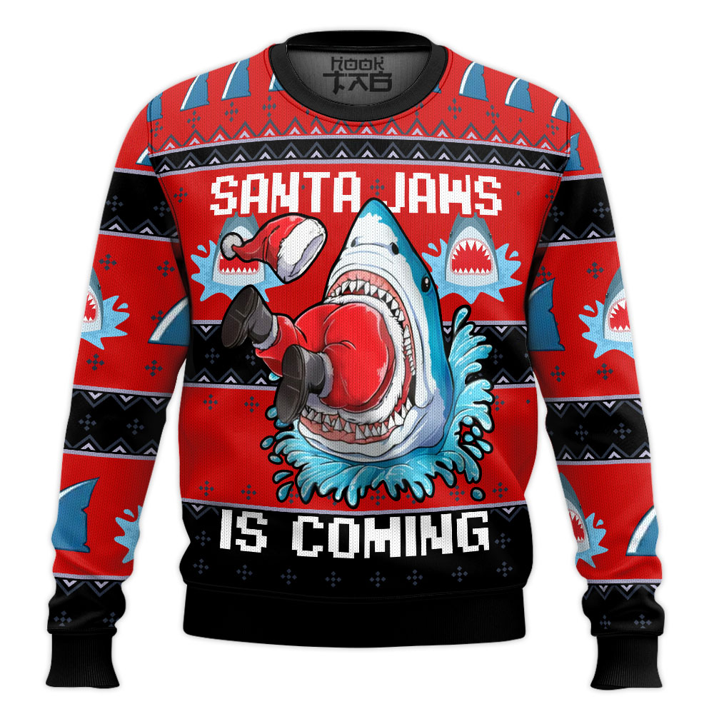 Hooktab Santa Jaws Is Coming Ugly Christmas Sweater Hooktab Santa Jaws Is Coming Ugly Christmas Sweater