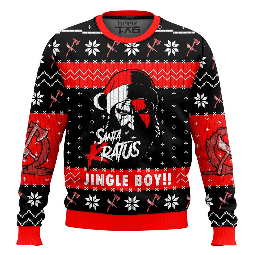 Hooktab Santa Kratus Jingle Boy God Of War Ugly Christmas Sweater Hooktab Santa Kratus Jingle Boy God Of War Ugly Christmas Sweater