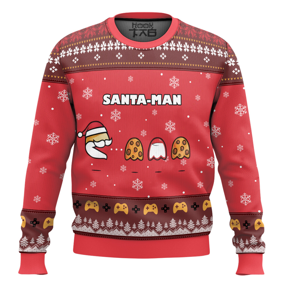 Hooktab Santa-man Pac-man Santa Ugly Christmas Sweater Hooktab Santa-man Pac-man Santa Ugly Christmas Sweater