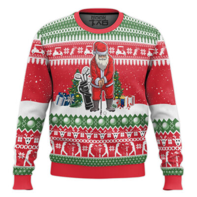 Santa Playing Golf Ugly Christmas Sweater