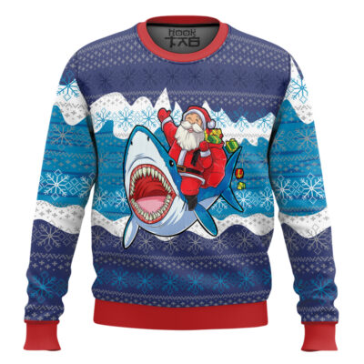 Santa Riding Shark Ugly Christmas Sweater