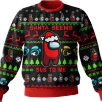 Hooktab Santa Seems Sus To Me Among Us Ugly Christmas Sweater