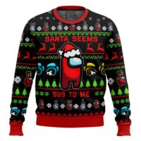 Hooktab Santa Seems Sus To Me Among Us Ugly Christmas Sweater