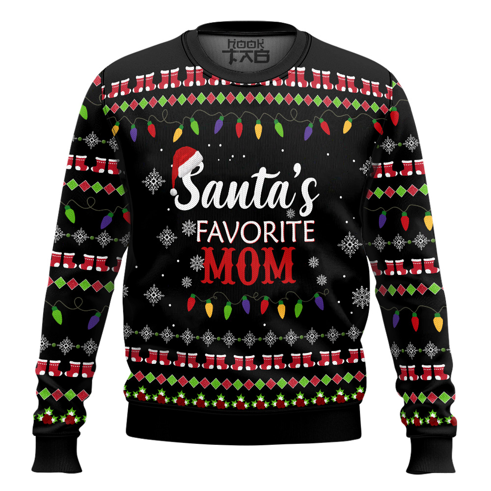 Hooktab Santa’s Favorite Mom Ugly Christmas Sweater Hooktab Santa’s Favorite Mom Ugly Christmas Sweater