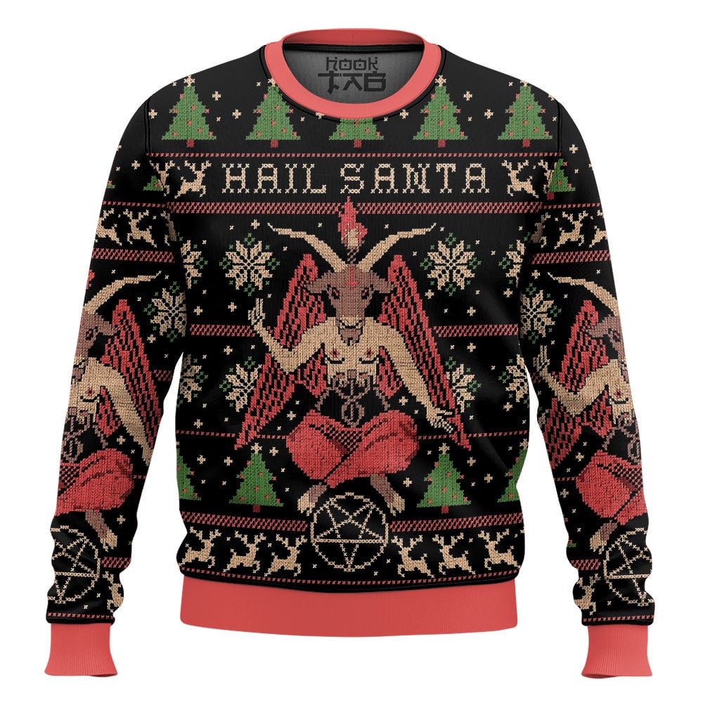 Hooktab Satan Claus Hail Santa Ugly Christmas Sweater Hooktab Satan Claus Hail Santa Ugly Christmas Sweater