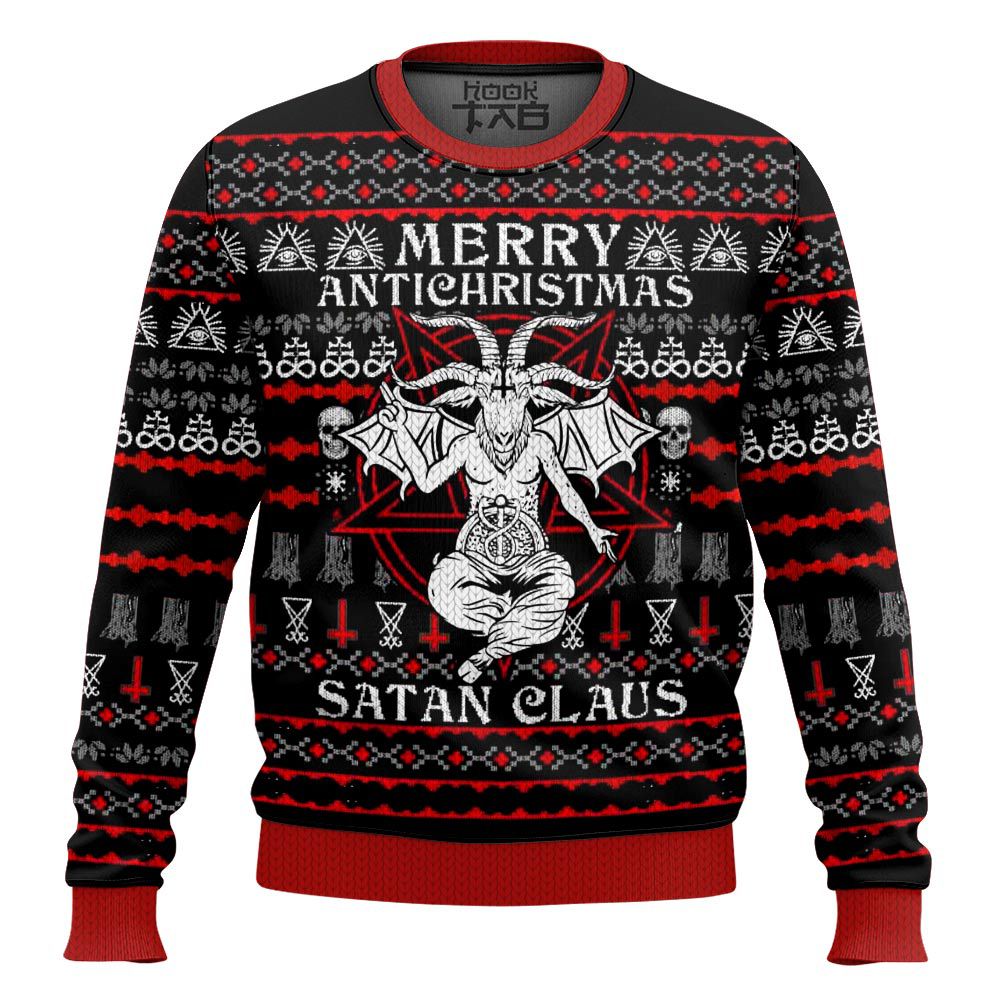 Hooktab Satanic Merry Antichristmas Ugly Christmas Sweater Hooktab Satanic Merry Antichristmas Ugly Christmas Sweater