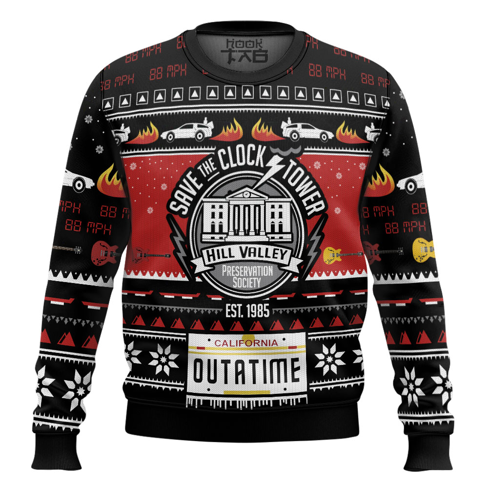Hooktab Save The Clock Tower Back To The Future Ugly Christmas Sweater Hooktab Save The Clock Tower Back To The Future Ugly Christmas Sweater