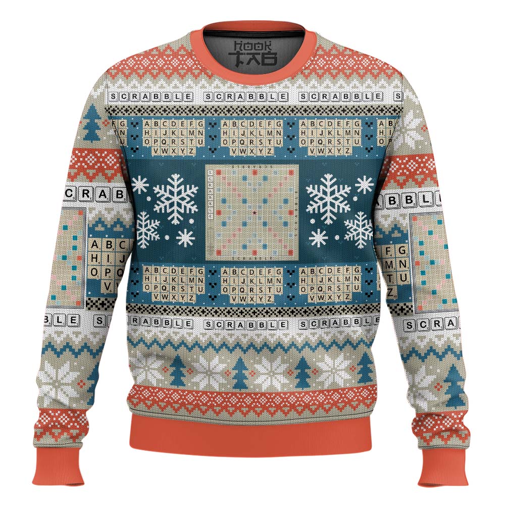 Hooktab Scrabble Board Games Ugly Christmas Sweater Hooktab Scrabble Board Games Ugly Christmas Sweater