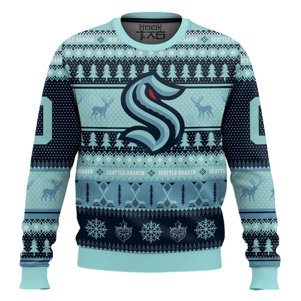 Hooktab Seattle Kraken - Custom Name And Number Ugly Sweater Hooktab Seattle Kraken - Custom Name And Number Ugly Sweater