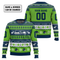 Hooktab Seattle Seahawks - Custom Name And Number Ugly Sweater
