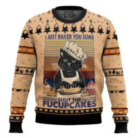 Hooktab Shut The Fucupcakes Black Cat Ugly Christmas Sweater