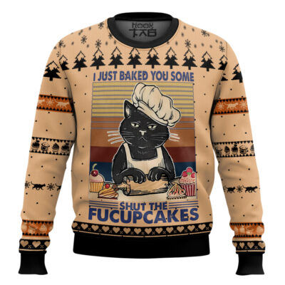 Shut The Fucupcakes Black Cat Ugly Christmas Sweater