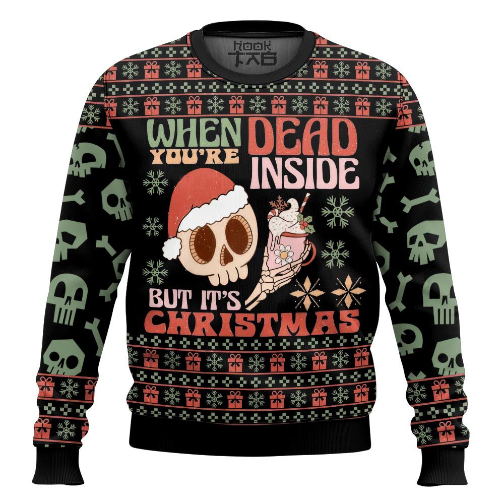 Hooktab Skeleton "When You Are Dead Inside But It's Christmas" Ugly Christmas Sweater Hooktab Skeleton "When You Are Dead Inside But It's Christmas" Ugly Christmas Sweater
