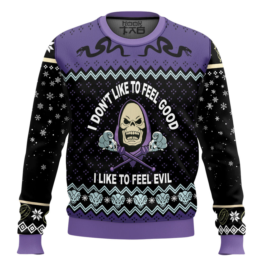 Hooktab Skeletor "I Like To Feel Evil Masters" of the Universe Ugly Christmas Sweater Hooktab Skeletor "I Like To Feel Evil Masters" of the Universe Ugly Christmas Sweater