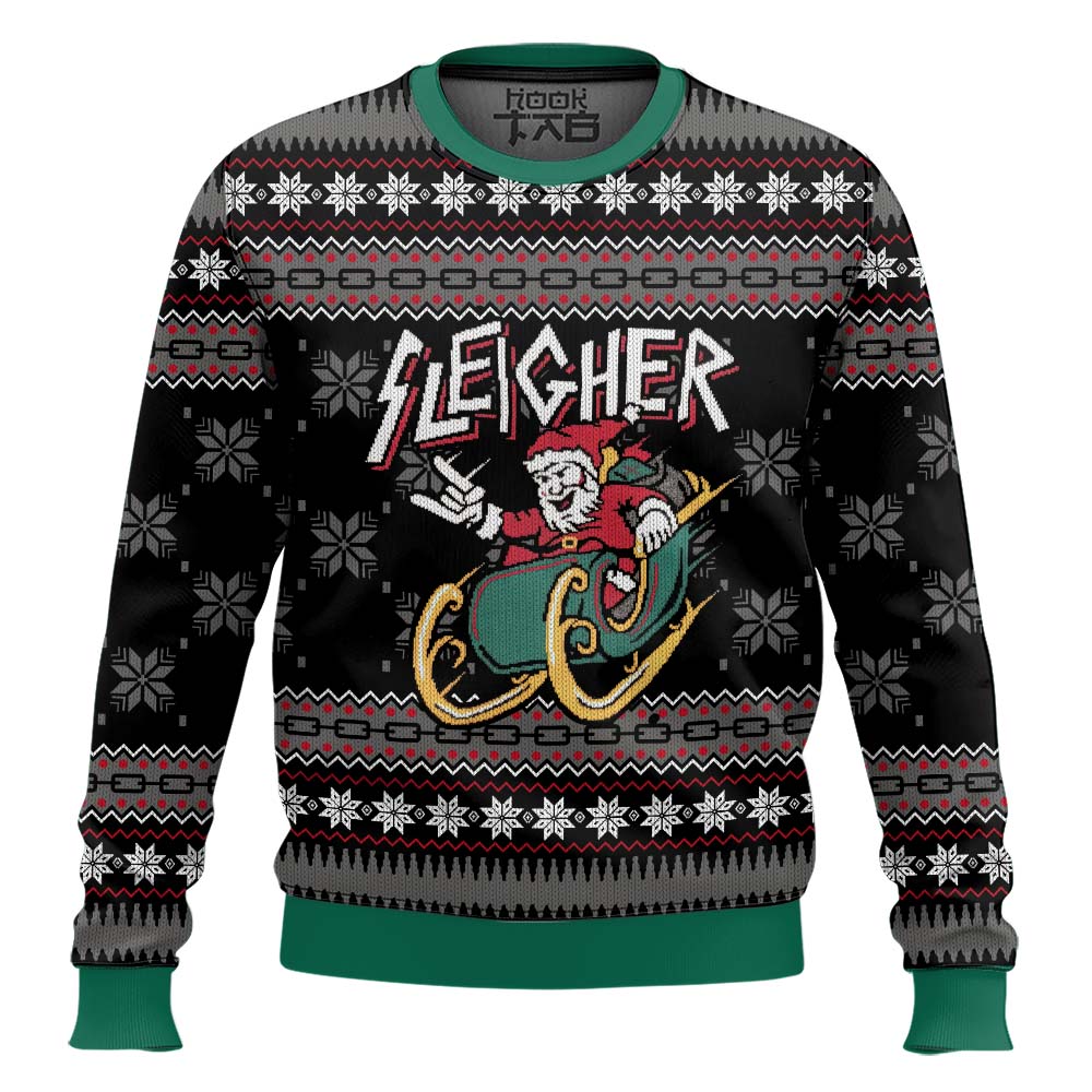 Hooktab Slayer And Rocker Santa 2023 Ugly Christmas Sweater Hooktab Slayer And Rocker Santa 2023 Ugly Christmas Sweater