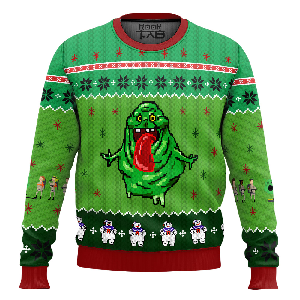 Hooktab Slimer Ghostbusters Ugly Christmas Sweater Hooktab Slimer Ghostbusters Ugly Christmas Sweater
