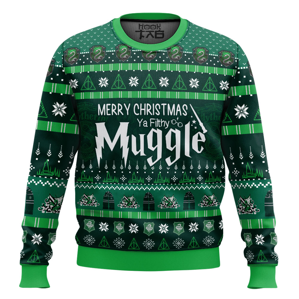 Hooktab Slytherin Merry Christmas Ya Filthy Muggle Sweater Hooktab Slytherin Merry Christmas Ya Filthy Muggle Sweater