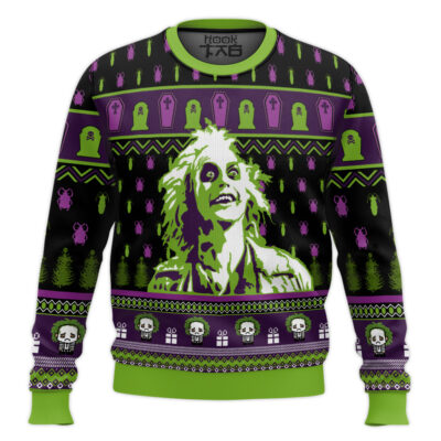 Smiley Beetlejuice Ugly Christmas Sweater