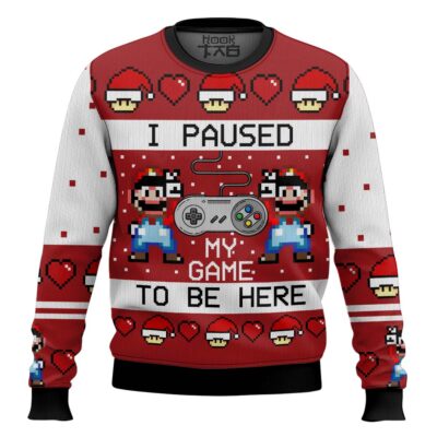 SNES Mario I Paused My Game Ugly Christmas Sweater