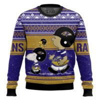 Hooktab Snoopy And Charlie Brown Baltimore Ravens Ugly Sweater