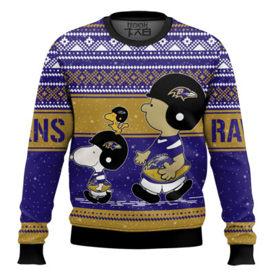 Snoopy And Charlie Brown Baltimore Ravens Ugly Sweater