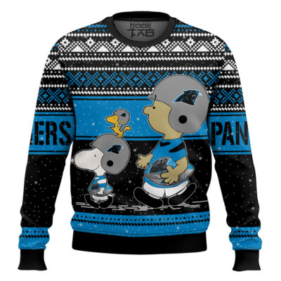 Snoopy And Charlie Brown Carolina Panthers Ugly Sweater