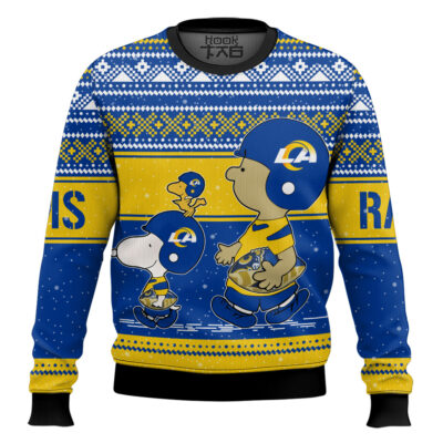 Snoopy And Charlie Brown Los Angeles Rams Ugly Sweater