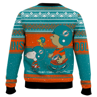 Hooktab Snoopy And Charlie Brown Miami Dolphins Ugly Sweater