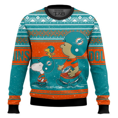 Snoopy And Charlie Brown Miami Dolphins Ugly Sweater