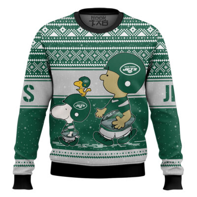 Snoopy And Charlie Brown New York Jets Ugly Sweater