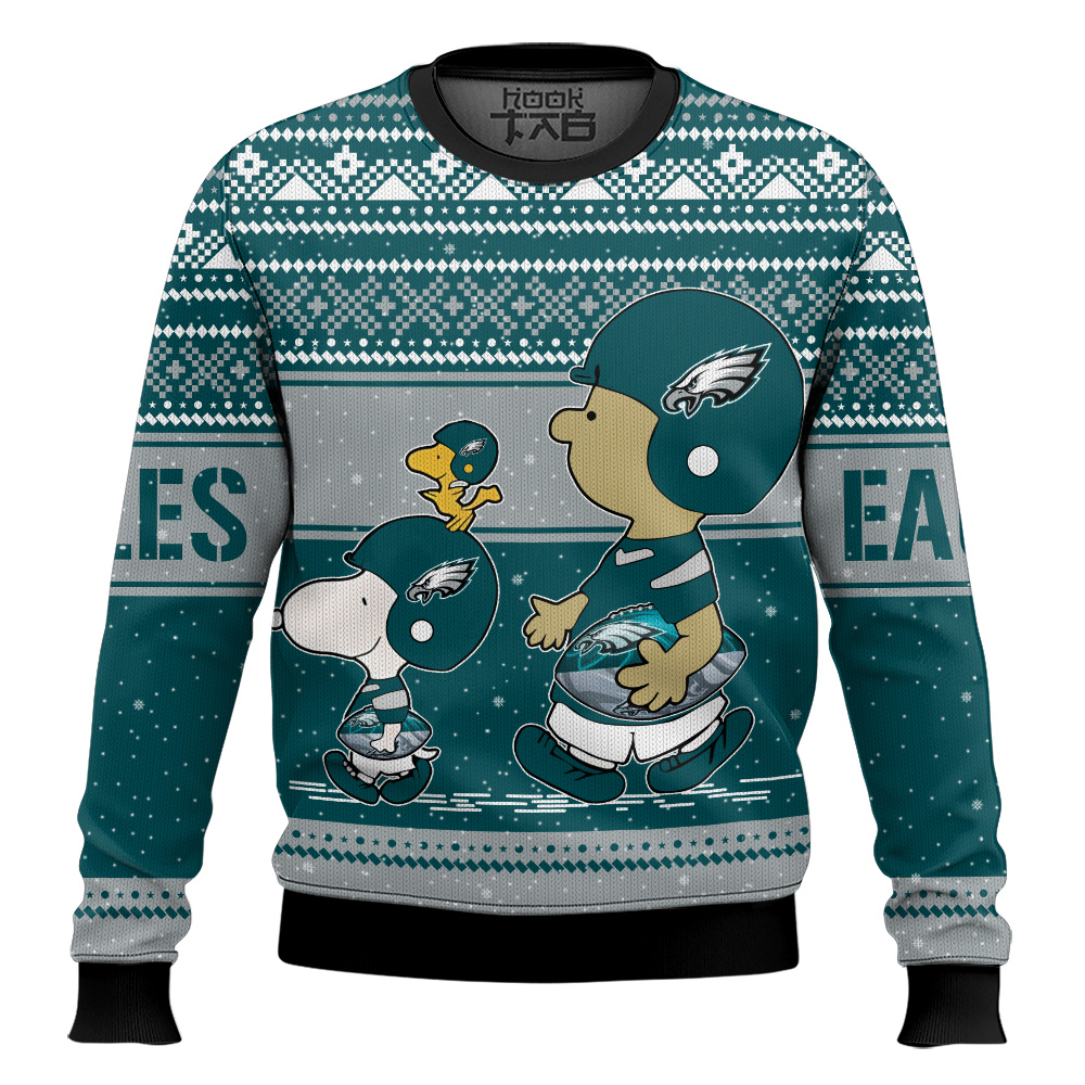 Hooktab Snoopy And Charlie Brown Philadelphia Eagles Ugly Sweater Hooktab Snoopy And Charlie Brown Philadelphia Eagles Ugly Sweater