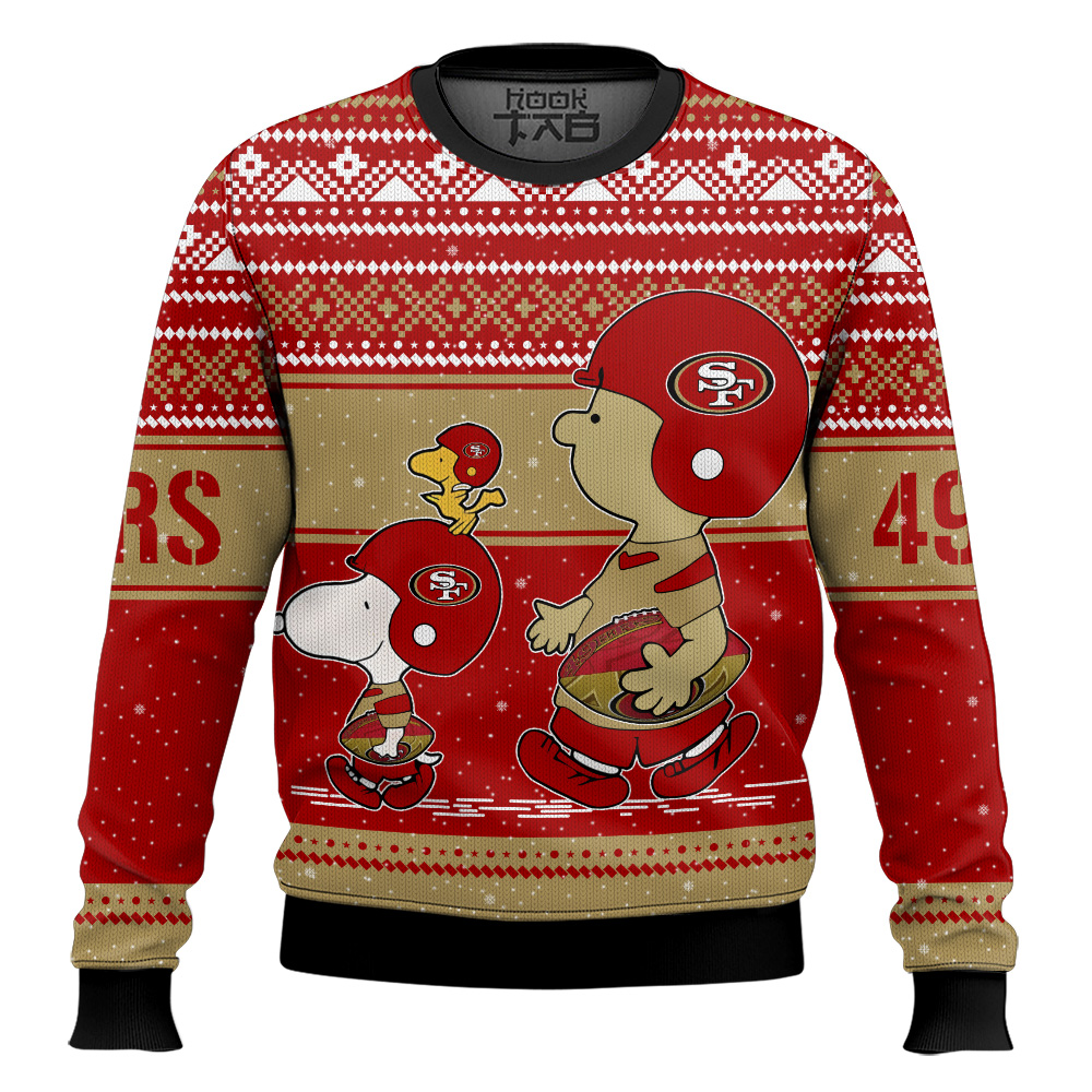 Hooktab Snoopy And Charlie Brown San Francisco 49ers Ugly Sweater Hooktab Snoopy And Charlie Brown San Francisco 49ers Ugly Sweater