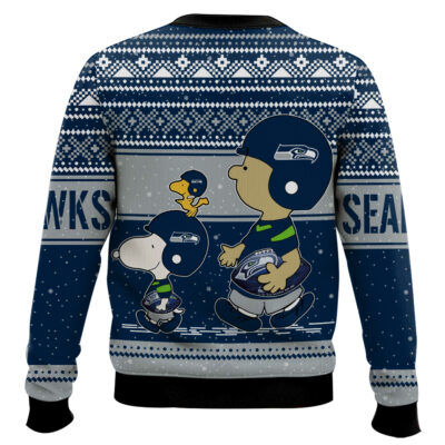 Hooktab Snoopy And Charlie Brown Seattle Seahawks Ugly Sweater