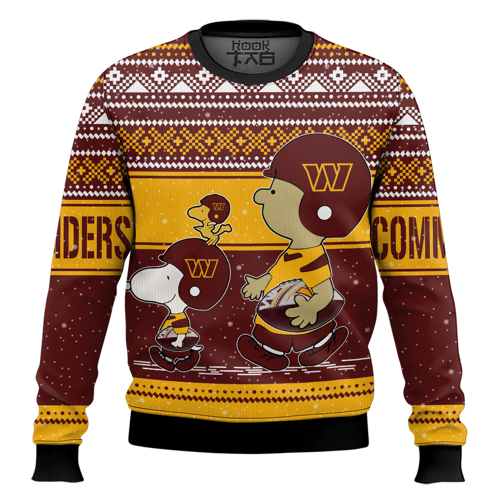Hooktab Snoopy And Charlie Brown Washington Commanders Ugly Sweater Hooktab Snoopy And Charlie Brown Washington Commanders Ugly Sweater