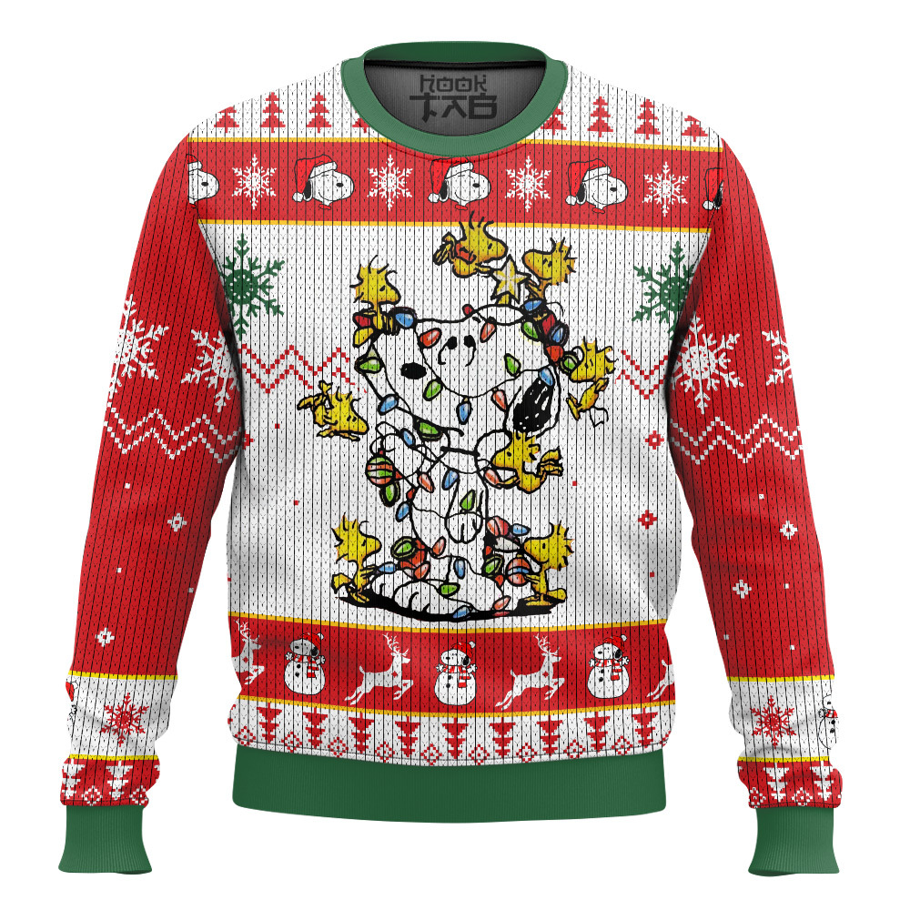 Hooktab Snoopy Pine Tree Tree The Charlie Brown and Snoopy Show Ugly Christmas Sweater Hooktab Snoopy Pine Tree Tree The Charlie Brown and Snoopy Show Ugly Christmas Sweater
