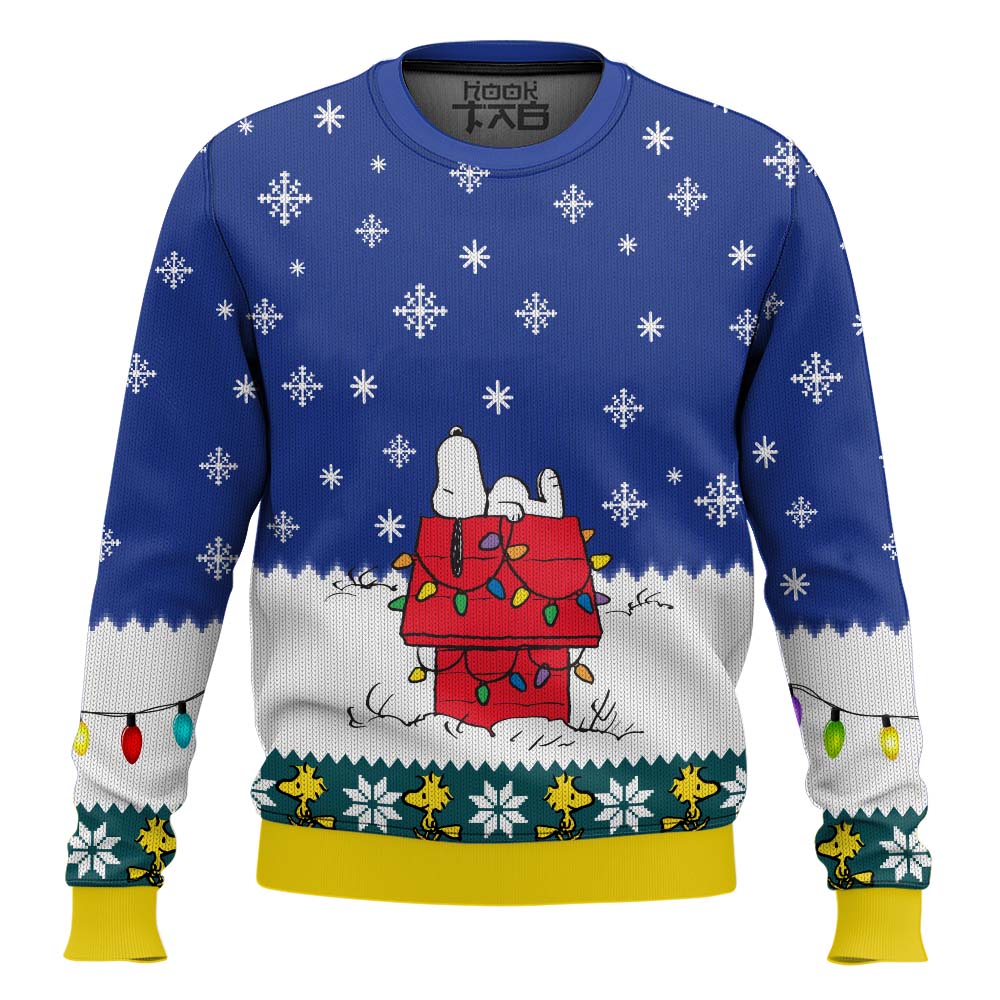 Hooktab Snow Roof The Charlie Brown and Snoopy Show Ugly Christmas Sweater Hooktab Snow Roof The Charlie Brown and Snoopy Show Ugly Christmas Sweater