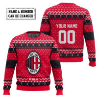 Hooktab Soccer Ac Milan Custom Name And Number Ugly Christmas Sweater
