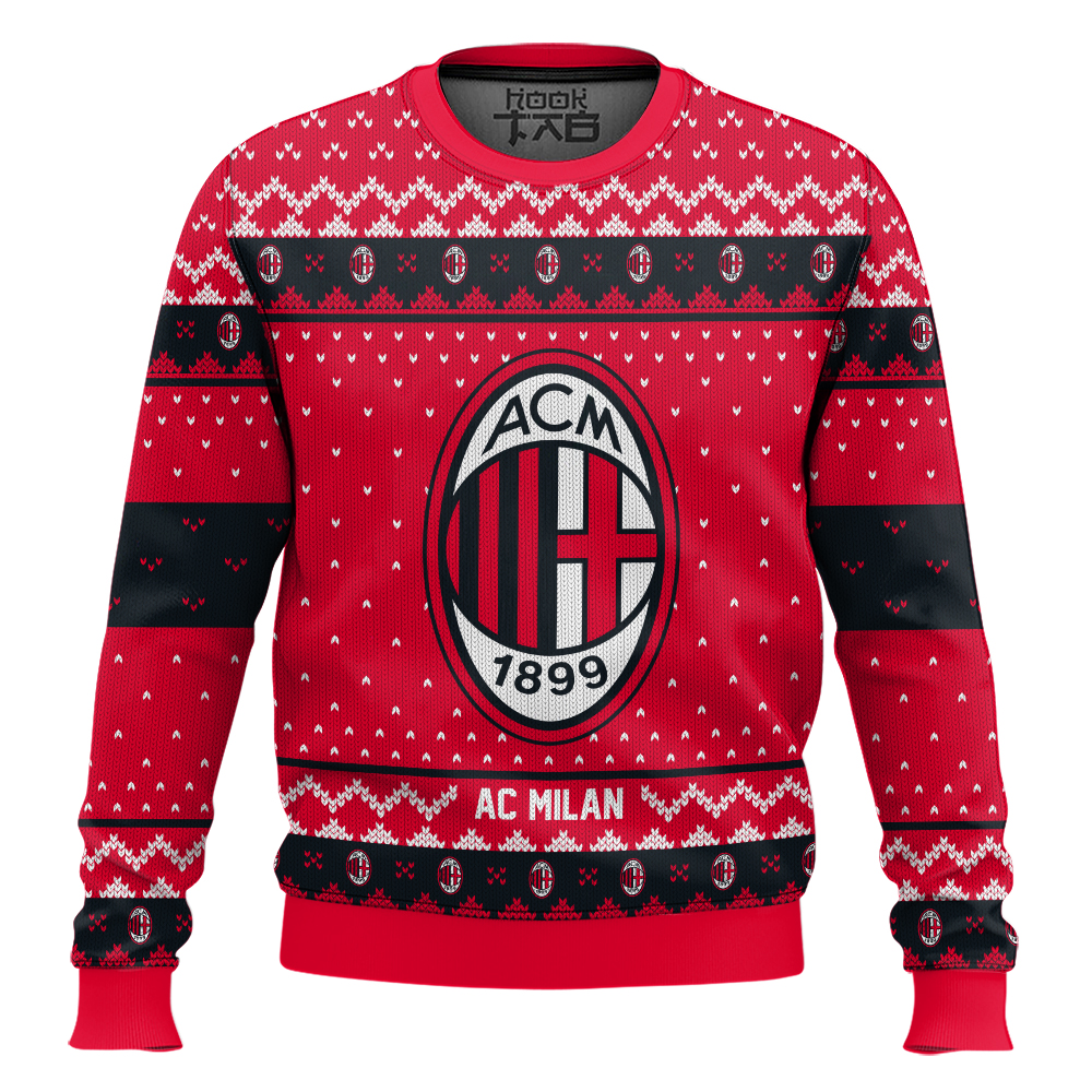 Hooktab Soccer Ac Milan Custom Name And Number Ugly Christmas Sweater Hooktab Soccer Ac Milan Custom Name And Number Ugly Christmas Sweater