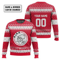 Hooktab Soccer Ajax Amsterdam Custom Name And Number Ugly Christmas Sweater