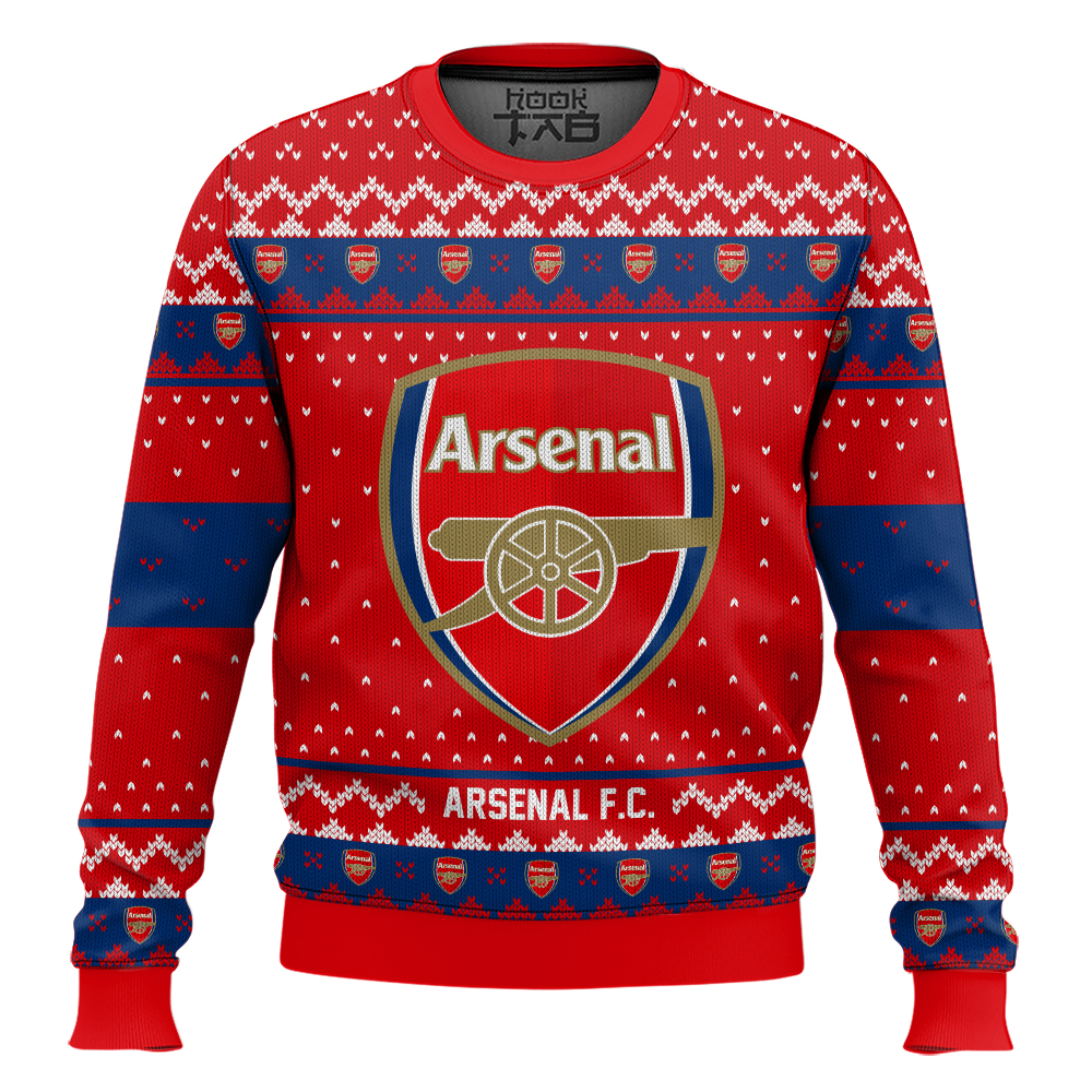 Hooktab Soccer Arsenal F.C. Custom Name And Number Ugly Christmas Sweater Hooktab Soccer Arsenal F.C. Custom Name And Number Ugly Christmas Sweater