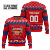 Hooktab Soccer Arsenal F.C. Custom Name And Number Ugly Christmas Sweater