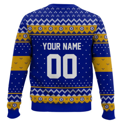 Hooktab Soccer Chelsea F.C. Custom Name And Number Ugly Christmas Sweater