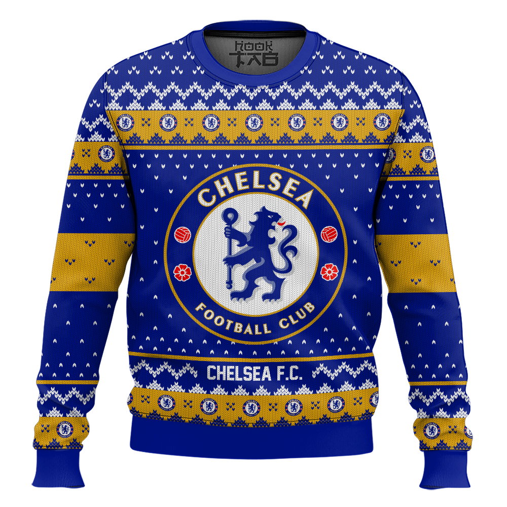 Hooktab Soccer Chelsea F.C. Custom Name And Number Ugly Christmas Sweater Hooktab Soccer Chelsea F.C. Custom Name And Number Ugly Christmas Sweater