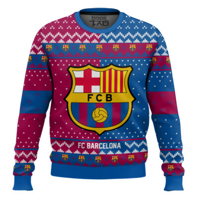 Soccer FC Barcelona Custom Name And Number Ugly Christmas Sweater