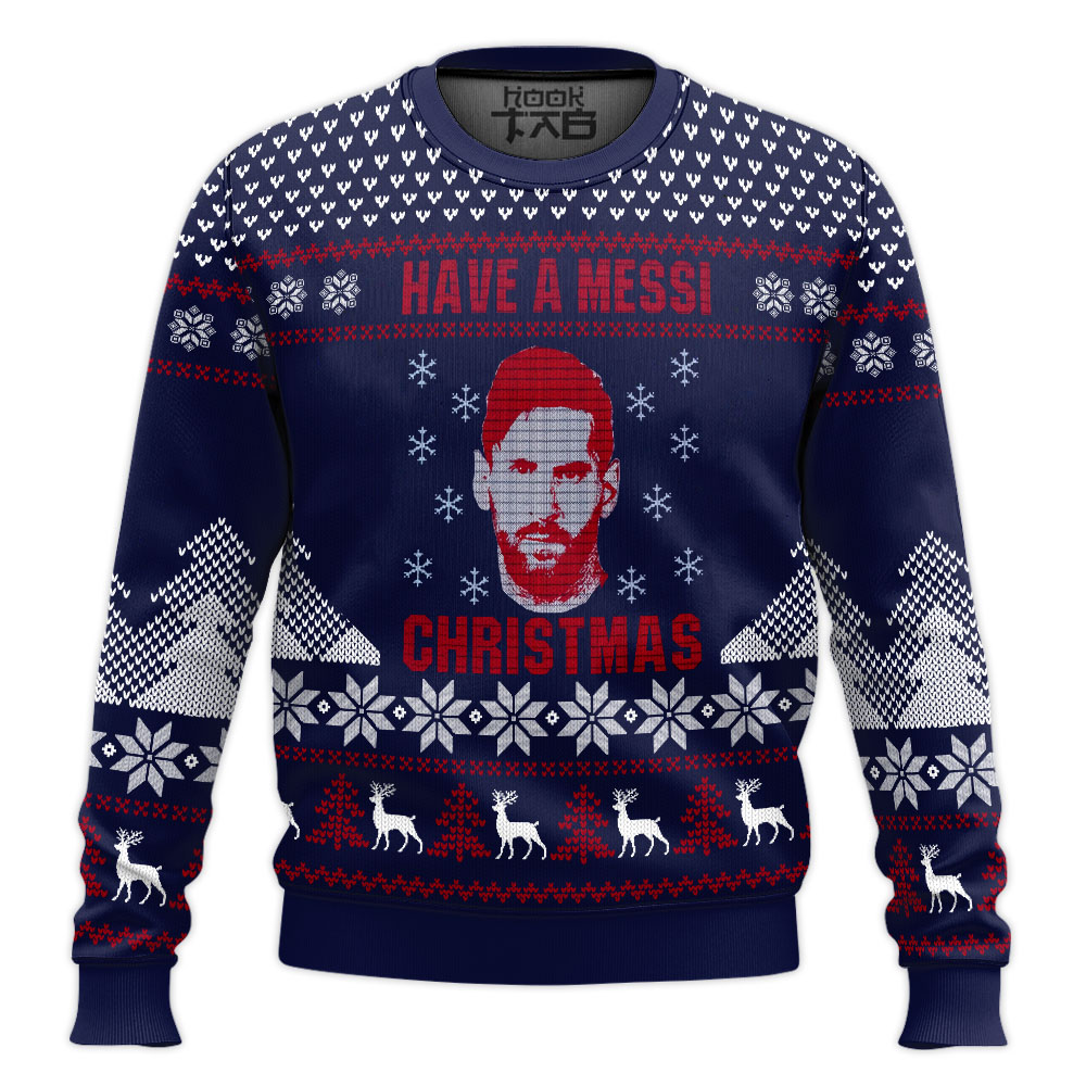 Hooktab Soccer "Have A Messi Christmas" Ugly Christmas Sweater Hooktab Soccer "Have A Messi Christmas" Ugly Christmas Sweater